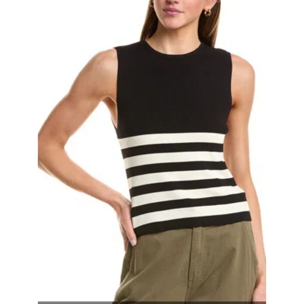 Happily Grey Black & White Knit Sleeveless Cropped Tank Top, L
